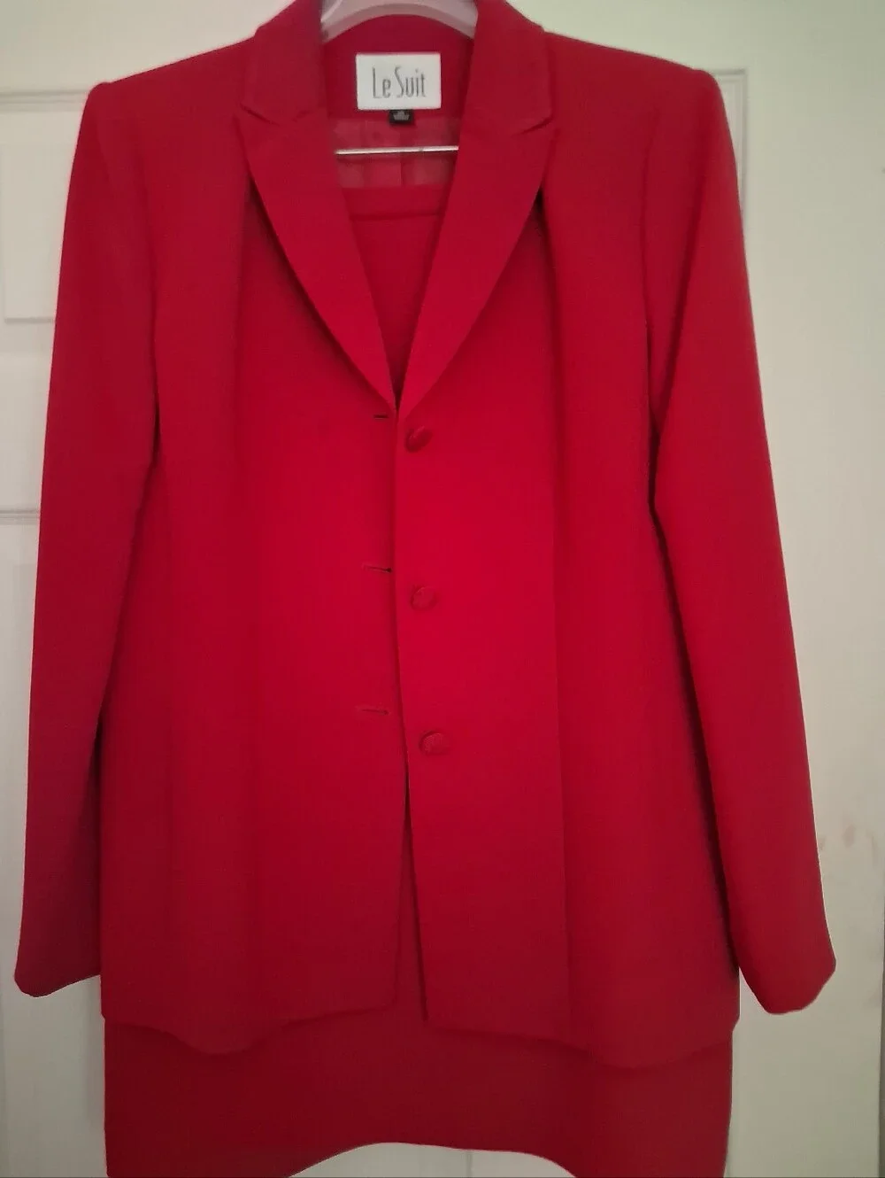 Le Suit Bright Red Women's Blazer and Skirt Set